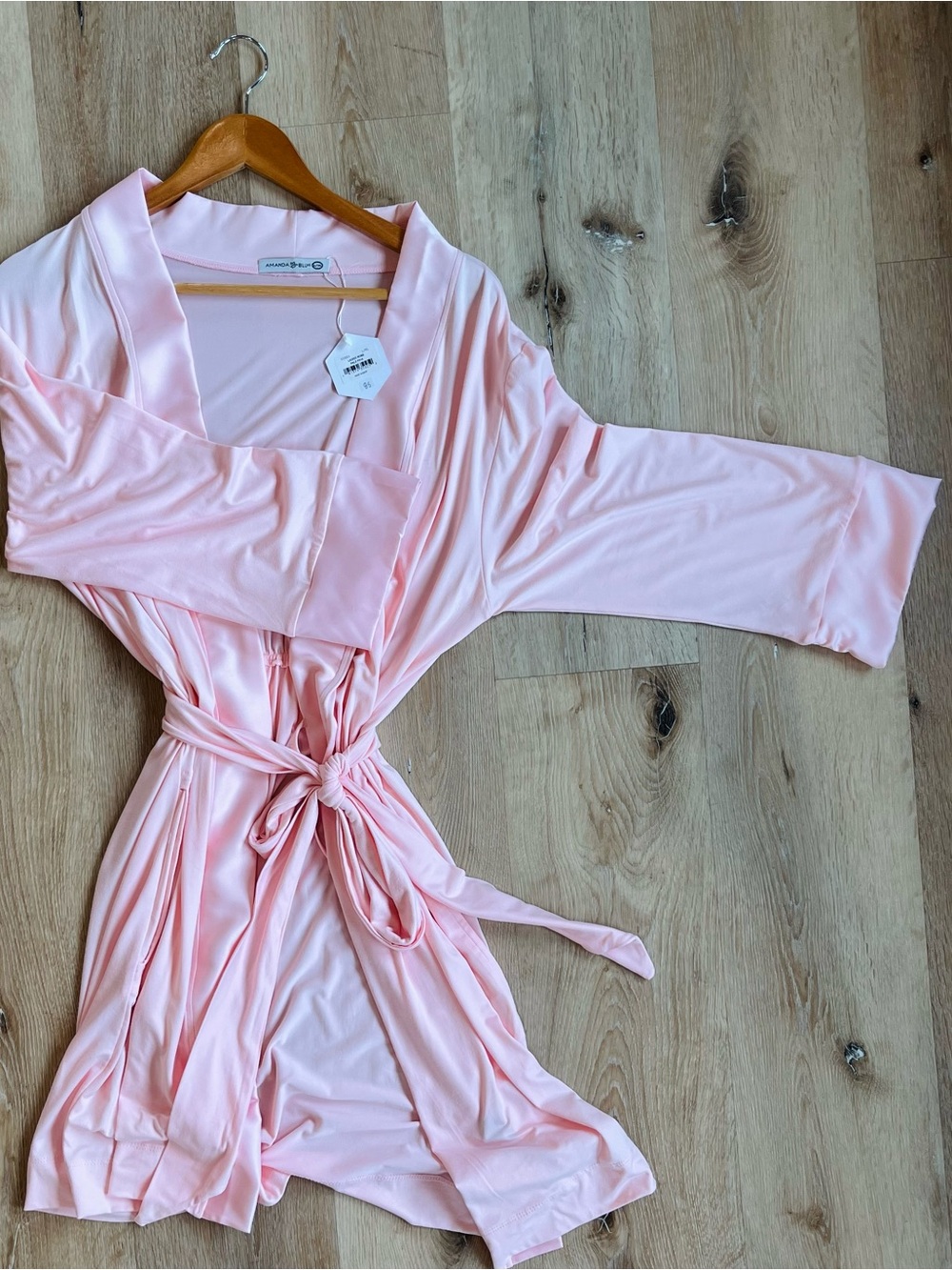 Light Pink Satin Wrap Robe with Belt